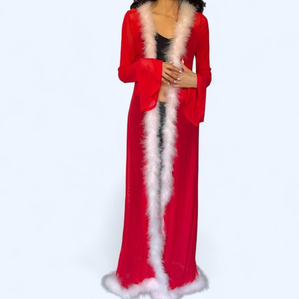 Elegant Red Women's Robe with pink Trim